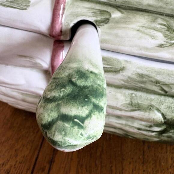 MajolicaHand Painted Porcelain Asparagus Tureen Lid, Base & Spoon Made In Italy - Picture 5 of 15